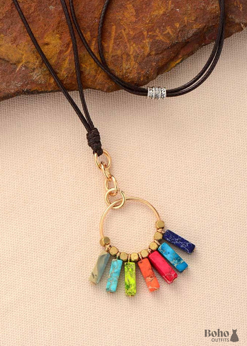 Boho Necklace, Red 7 Color Chakra Pendantn